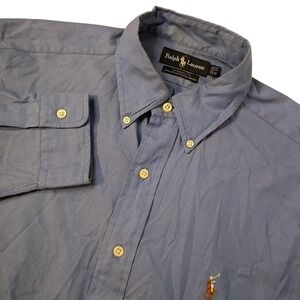 Ralph Lauren Shirt Mens 16-33 Blue Yarmouth Cotton‎ Pinpoint Oxford Flesh Pony